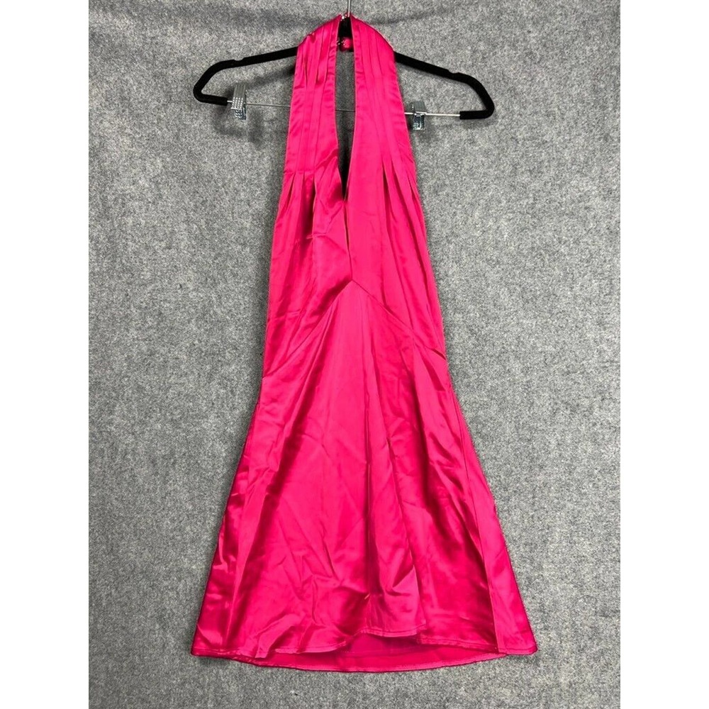 Revolve Dress Women Small Pink Halterneck Satin Plunging V Neck Open Back Midi